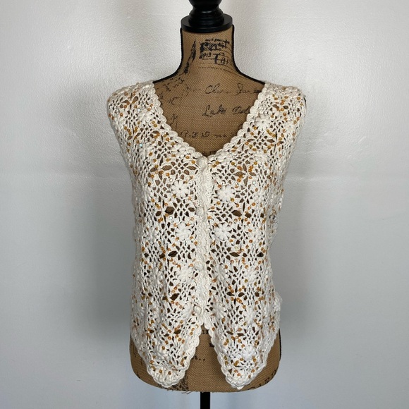 Cherry Stix Limited Vintage Sequin Crochet Vest One Size Cream Cottagecore NWT - Picture 3 of 12